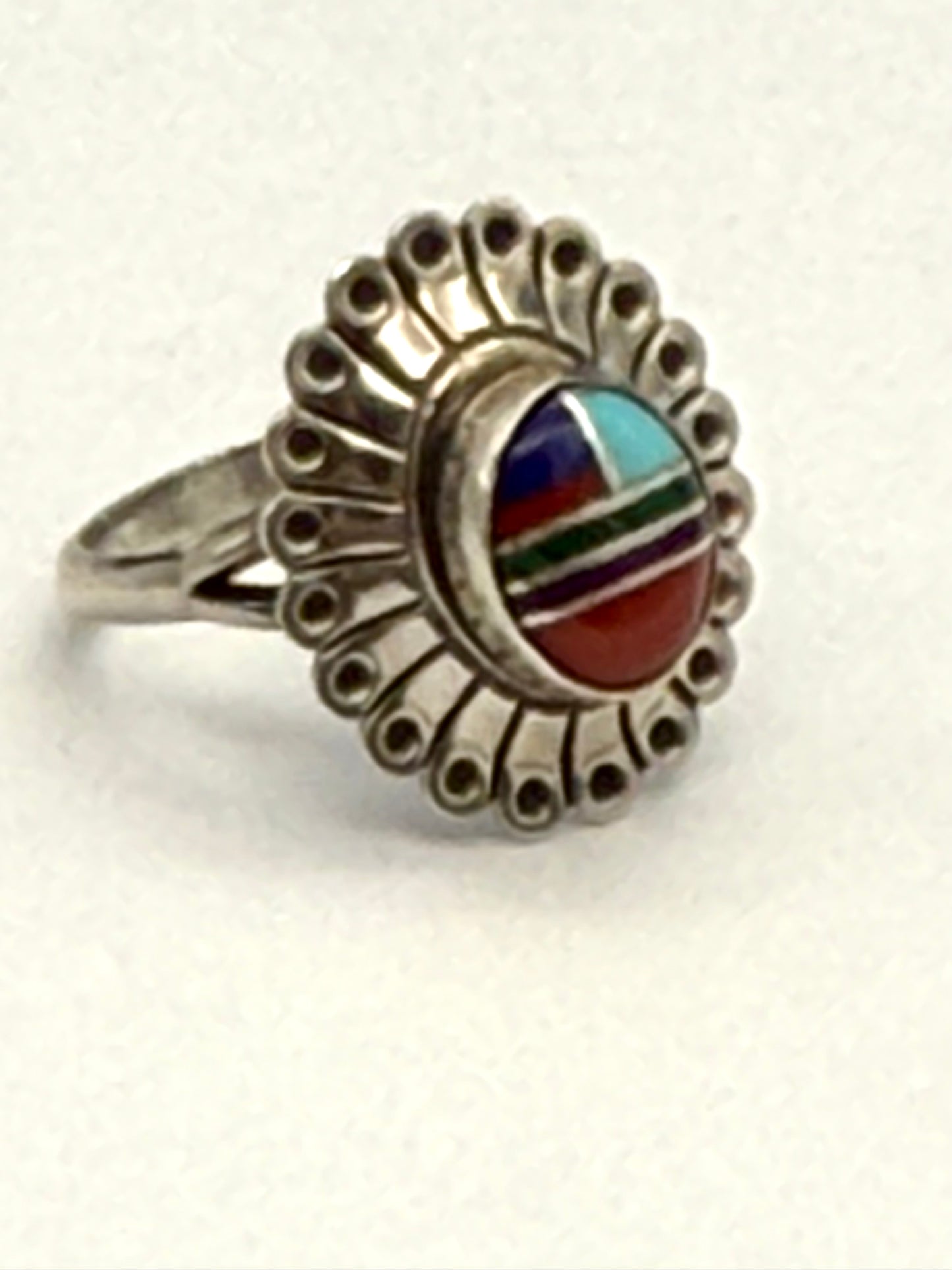 Vintage sterling silver ring American native Navajo inlay size #5.5