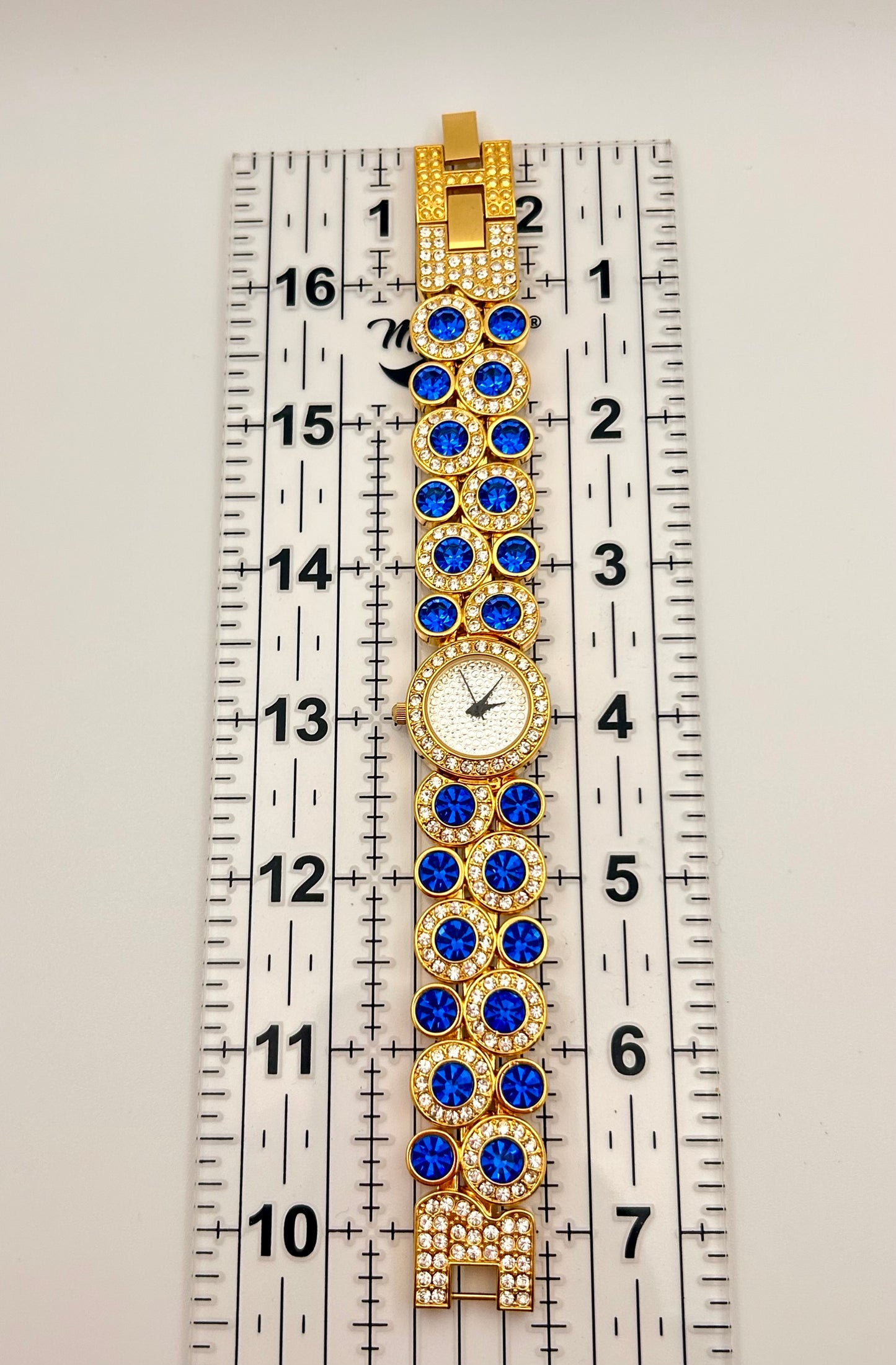 Vintage Suzanne Somers Rhinestone Watch gold tone, 22mm size case, 7in size wrist bracelet.