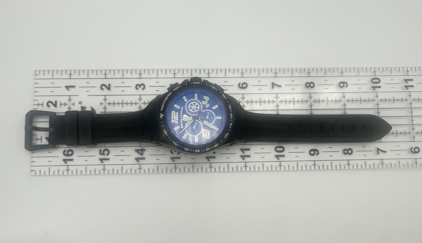 Swiss Legend Sprint Racer Swiss movement watch, 50mm size case, 9in size wrist rubber band.