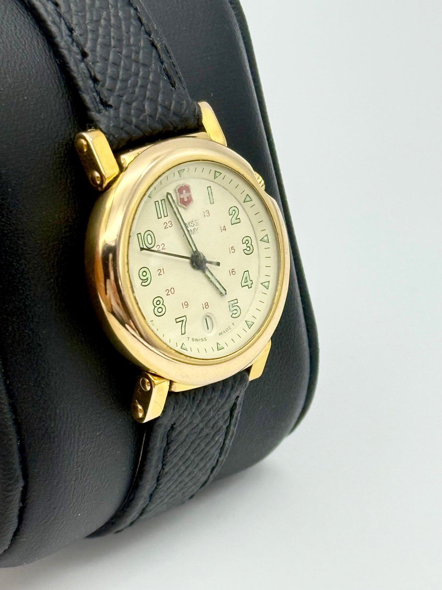 Swiss Army Delta, 28mm size case, 8in size wrist leather band