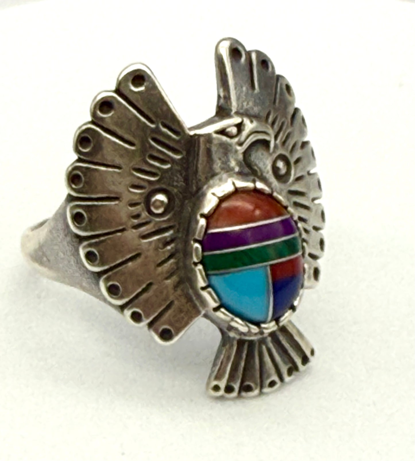 Vintage sterling silver ring American native Navajo inlay  size #9.5