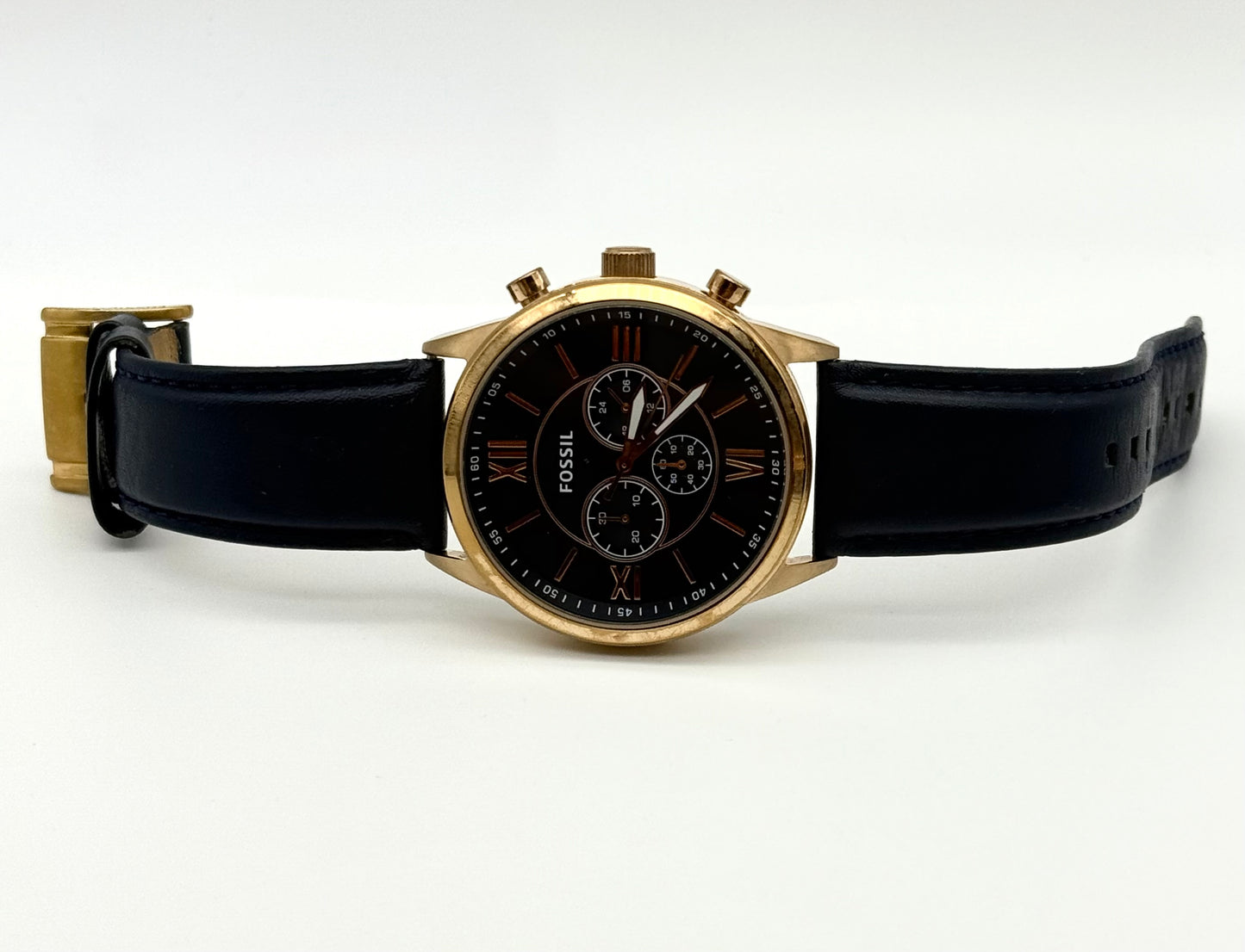 Fossil chronograph watch, 48mm size case, 8.5in size wrist band.