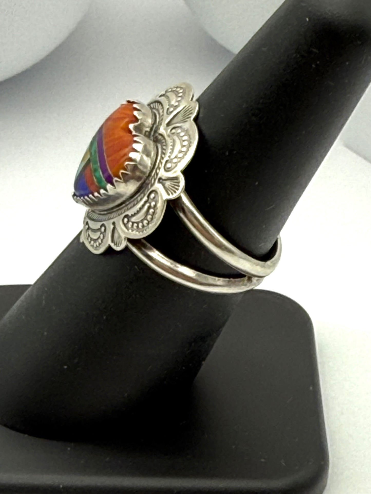 Vintage Q.T.O.  Native American Navajo Sterling Silver 925  Inlay Heart Ring