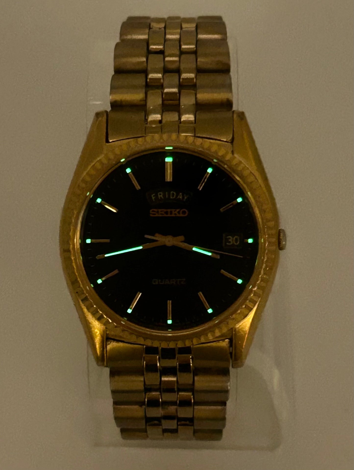 Vintage 1995 Seiko President watch, 35mm size case, 7.5in size wrist bracelet