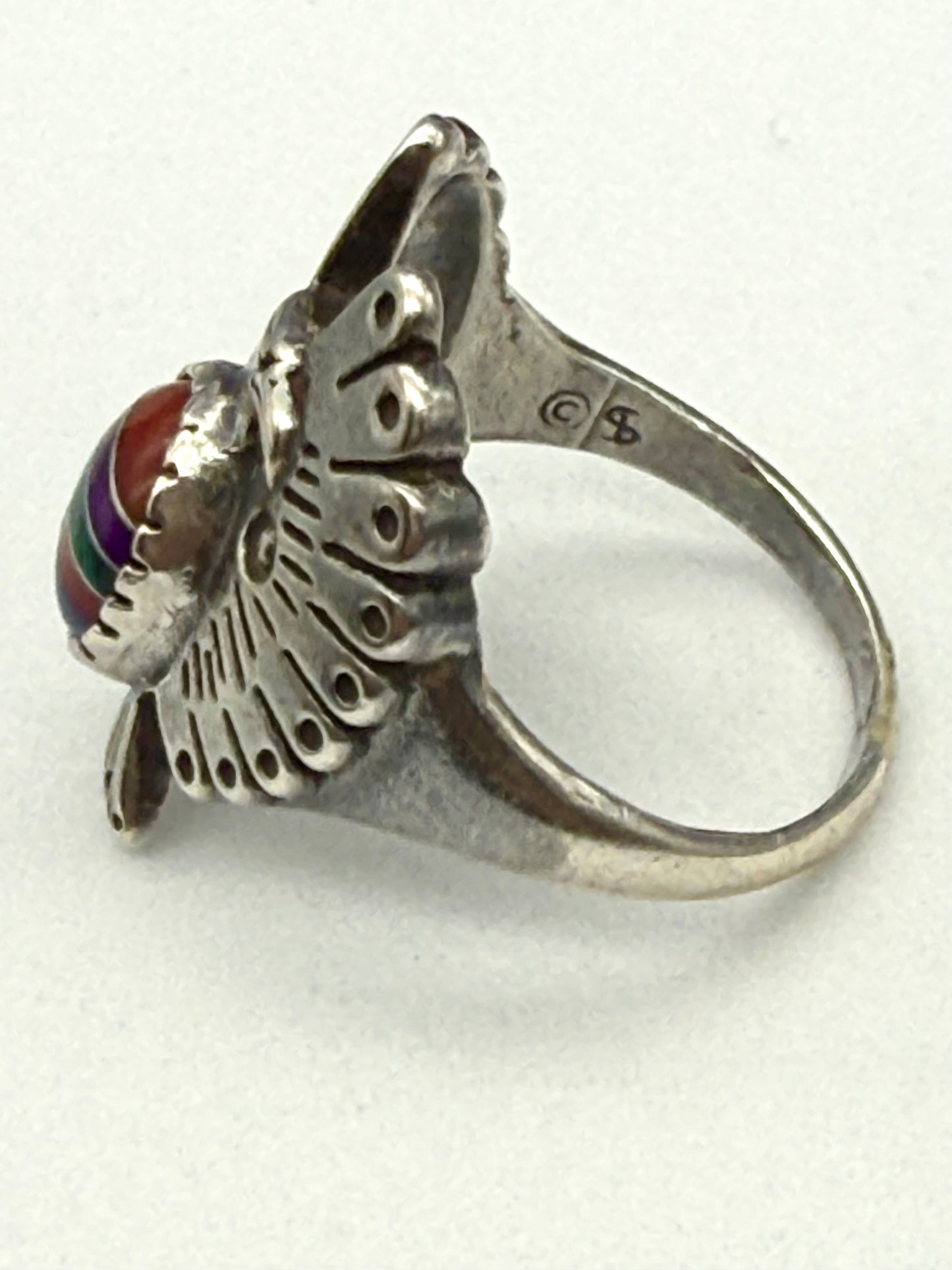 Vintage sterling silver ring American native Navajo inlay  size #9.5