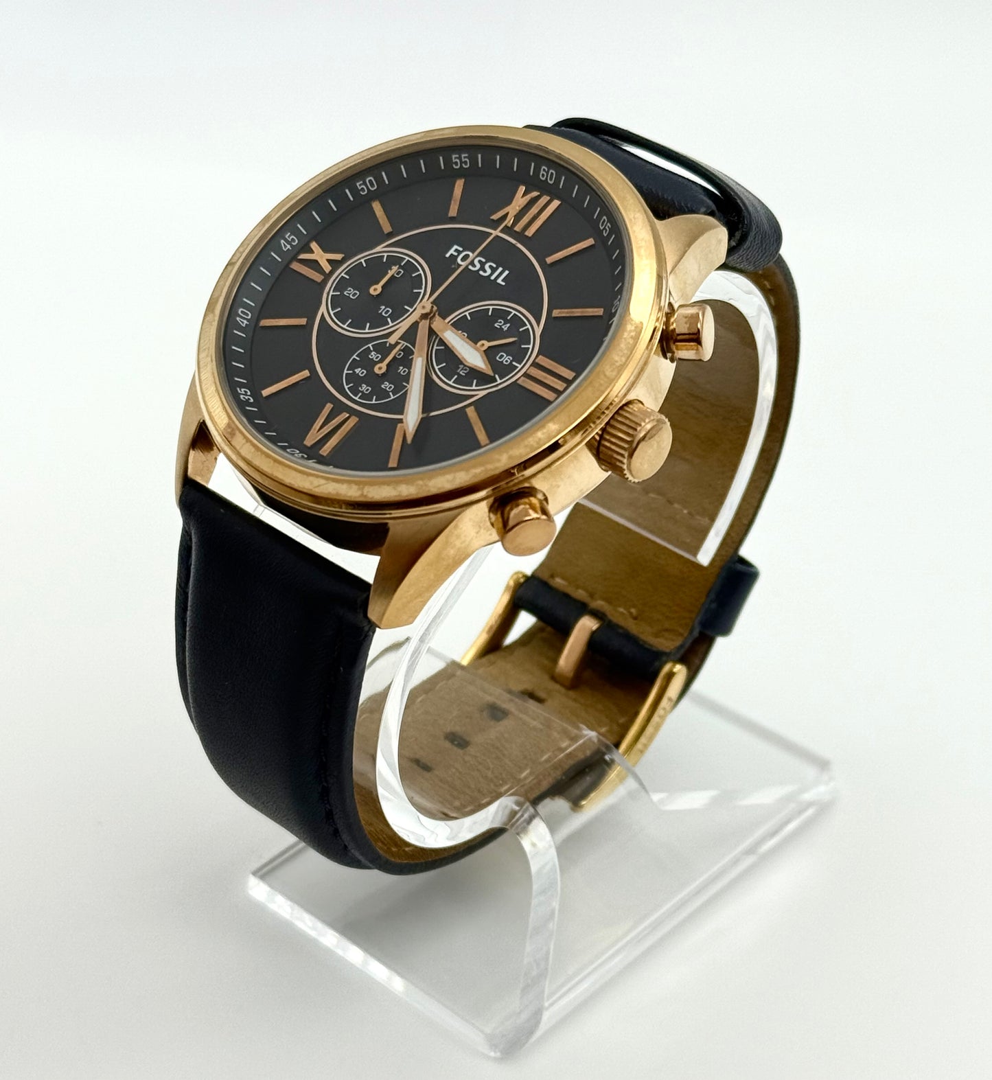 Fossil chronograph watch, 48mm size case, 8.5in size wrist band.