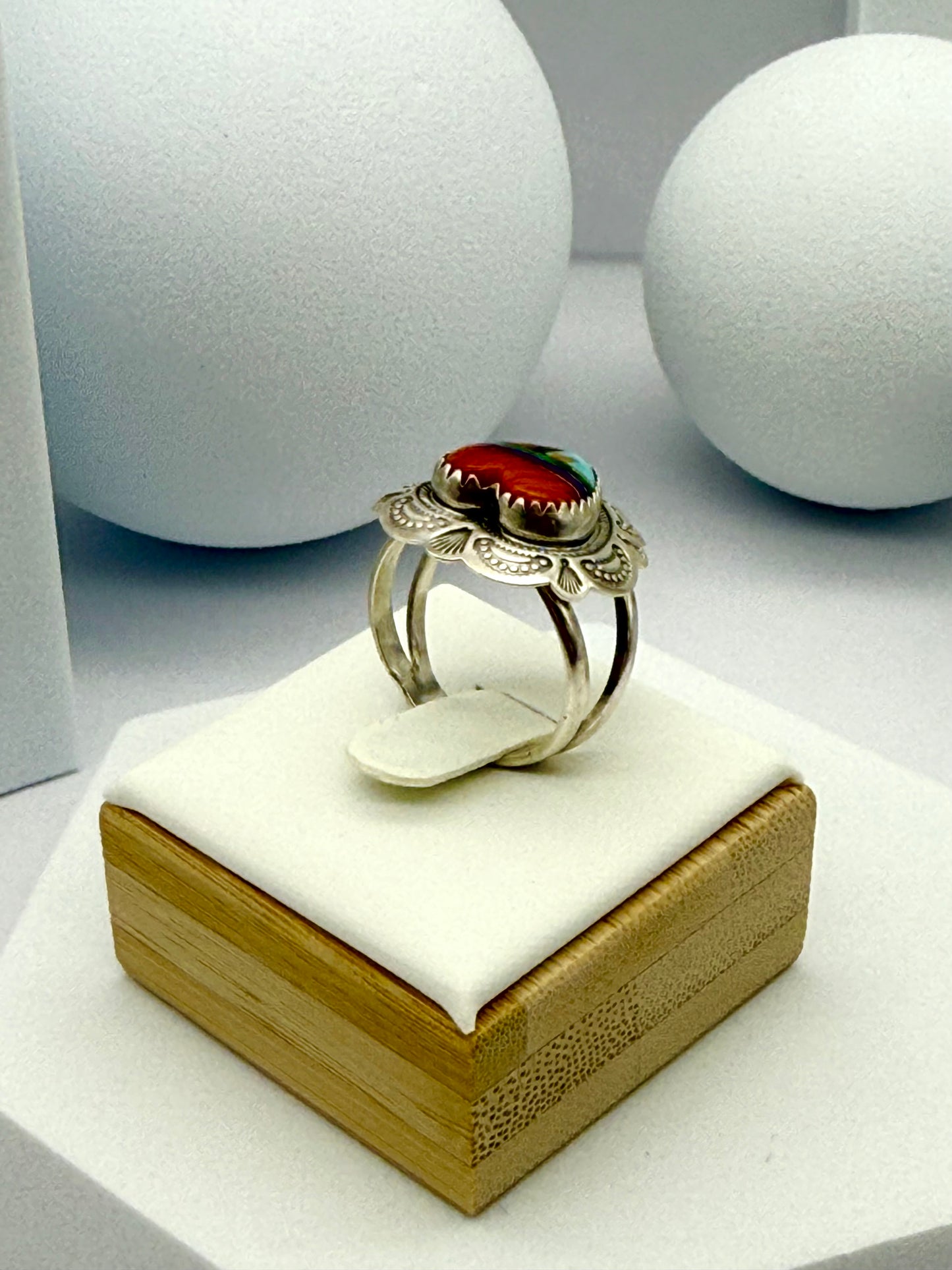 Vintage Q.T.O.  Native American Navajo Sterling Silver 925  Inlay Heart Ring