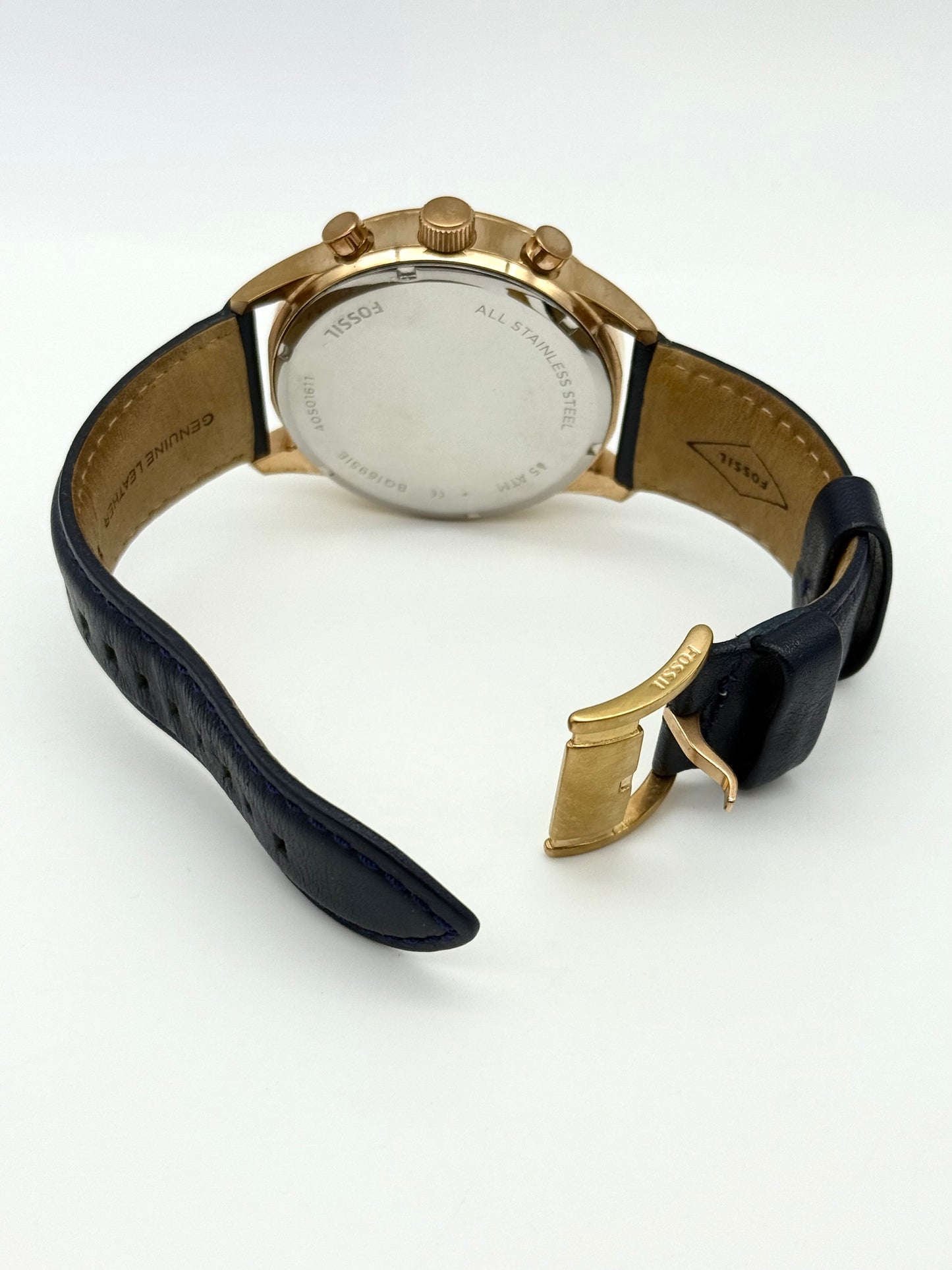 Fossil chronograph watch, 48mm size case, 8.5in size wrist band.