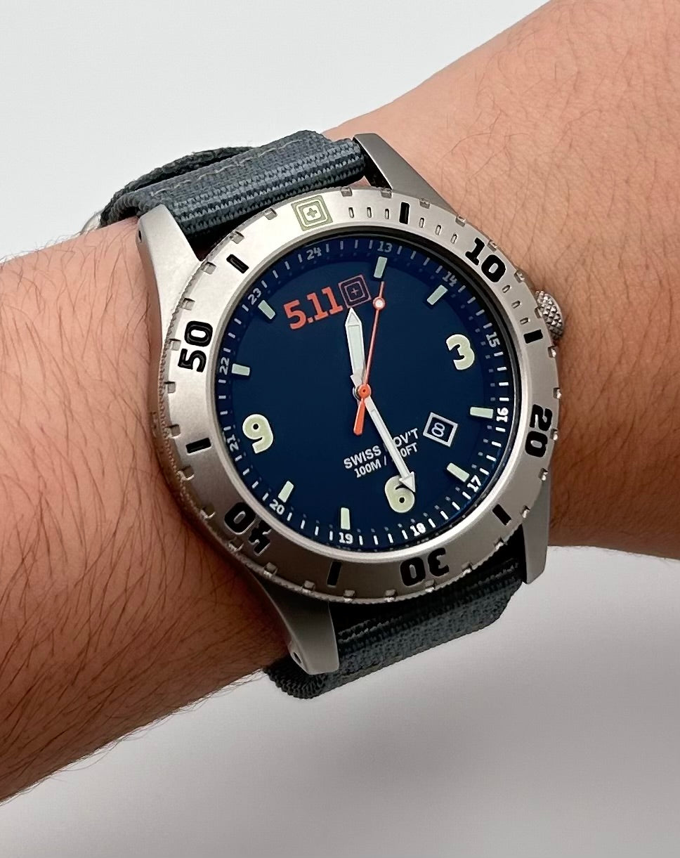 5.11 Tactical watch, Swiss made, 46mm size case, 9in size wrist band