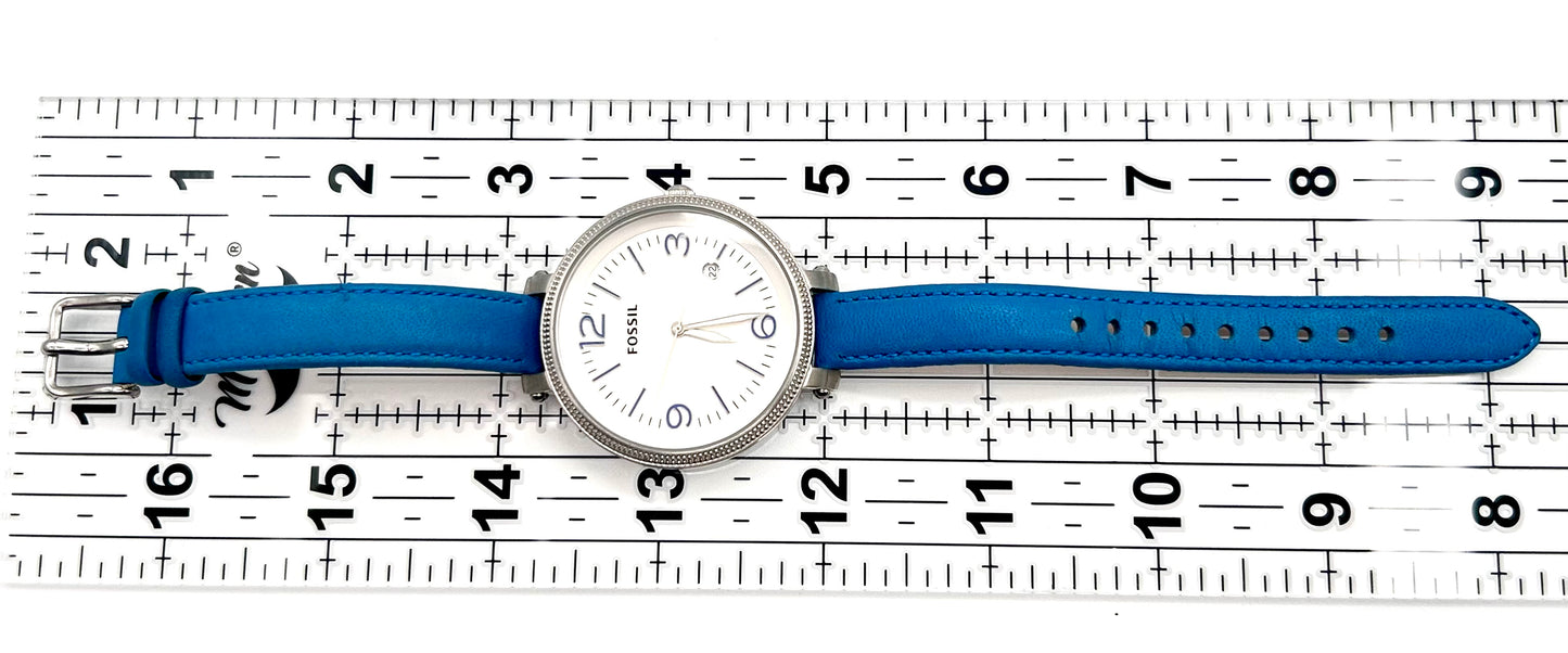 Fossil Heather Blue women’s watch, 40mm size case, 8in size wrist leather band