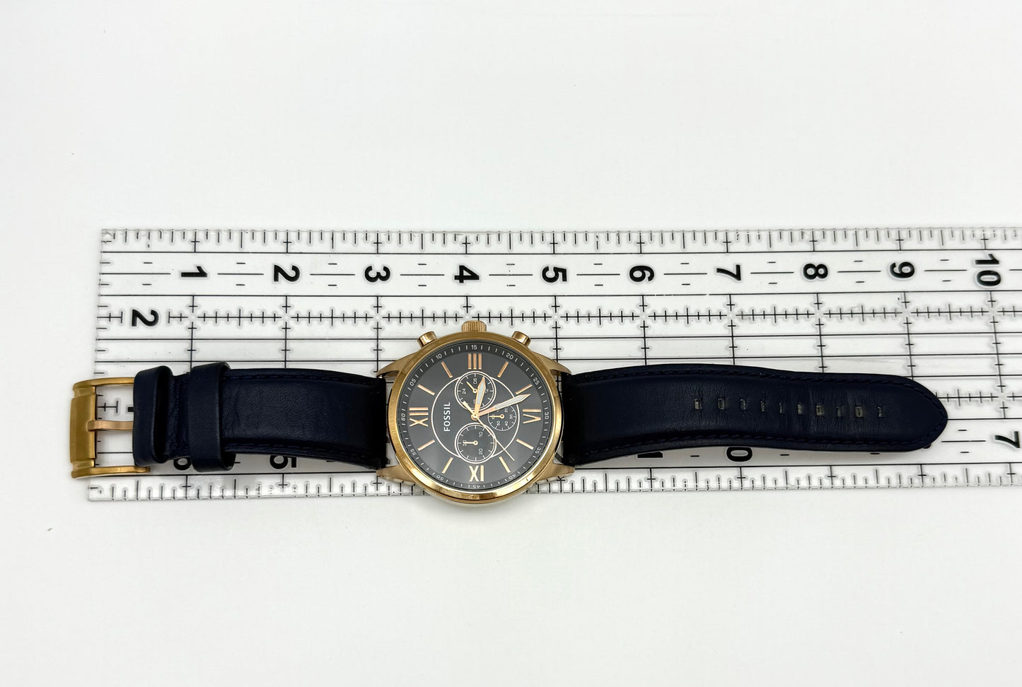 Fossil chronograph watch, 48mm size case, 8.5in size wrist band.