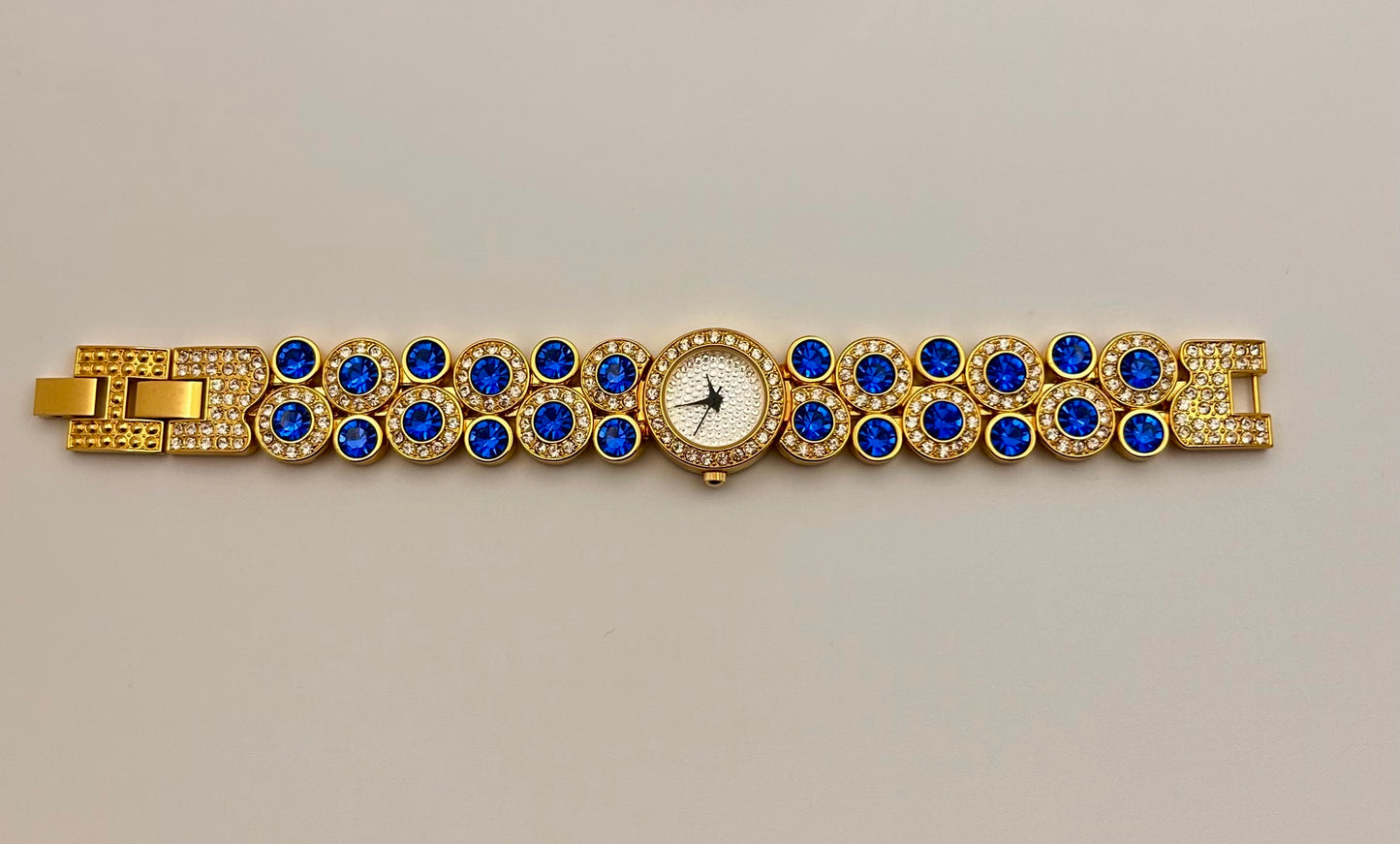 Vintage Suzanne Somers Rhinestone Watch gold tone, 22mm size case, 7in size wrist bracelet.