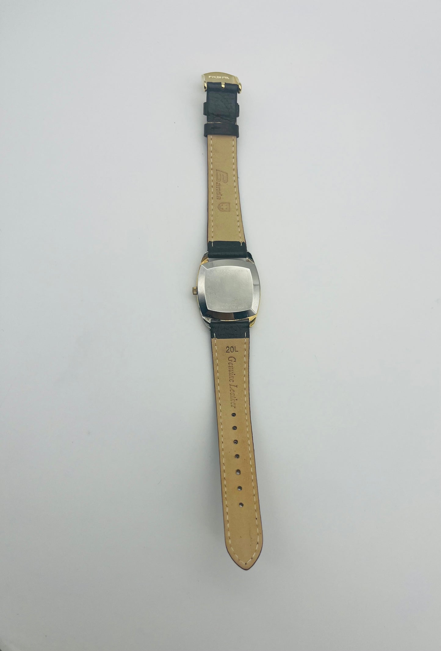 Vintage 1973 Hamilton watch, thank style, 14k gold electroplated bezel, 32mm size case, 8.5 long leather band