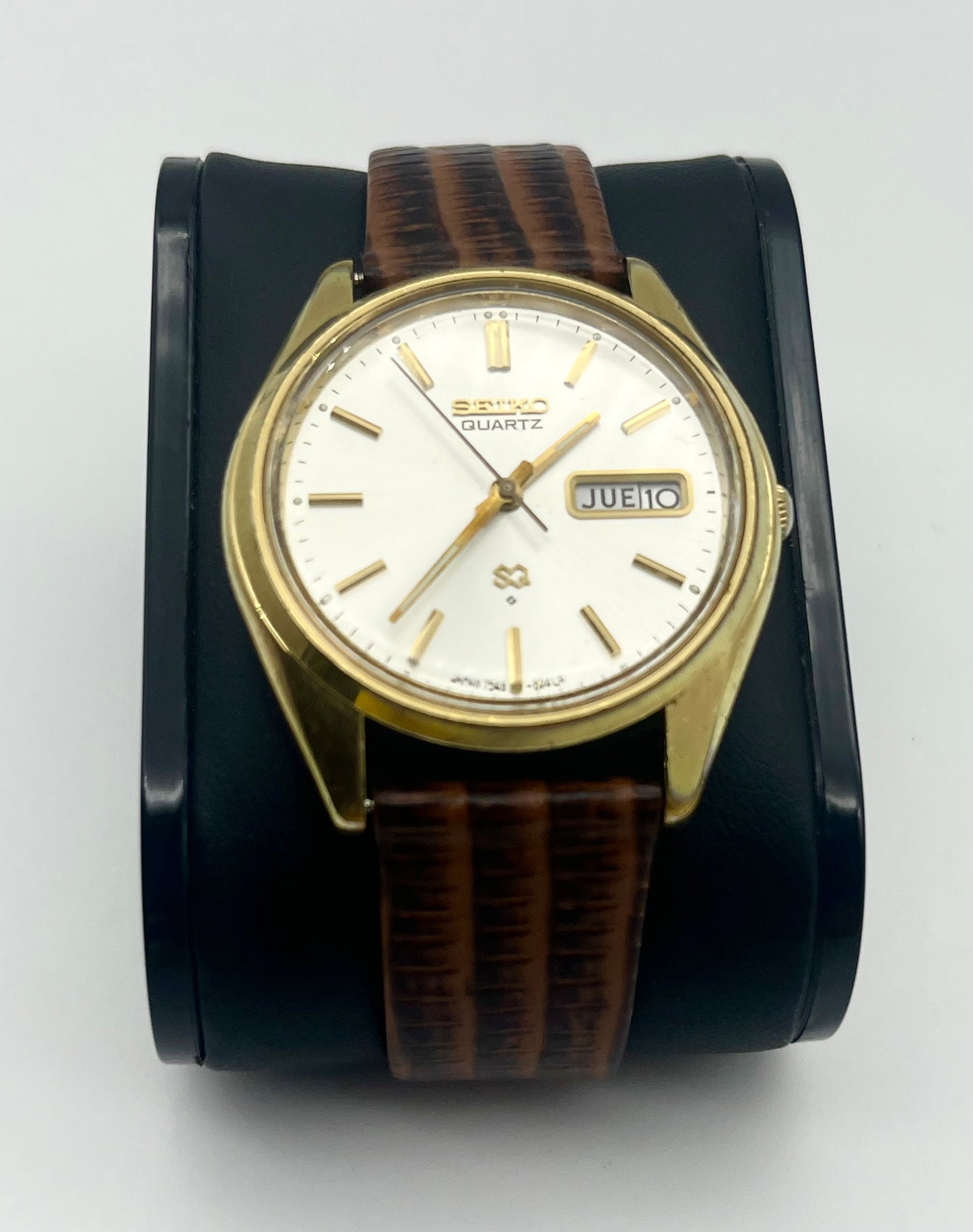 Vintage 1978 Seiko SQ 7446-8179 watch, size case 36mm, 8in leather band long