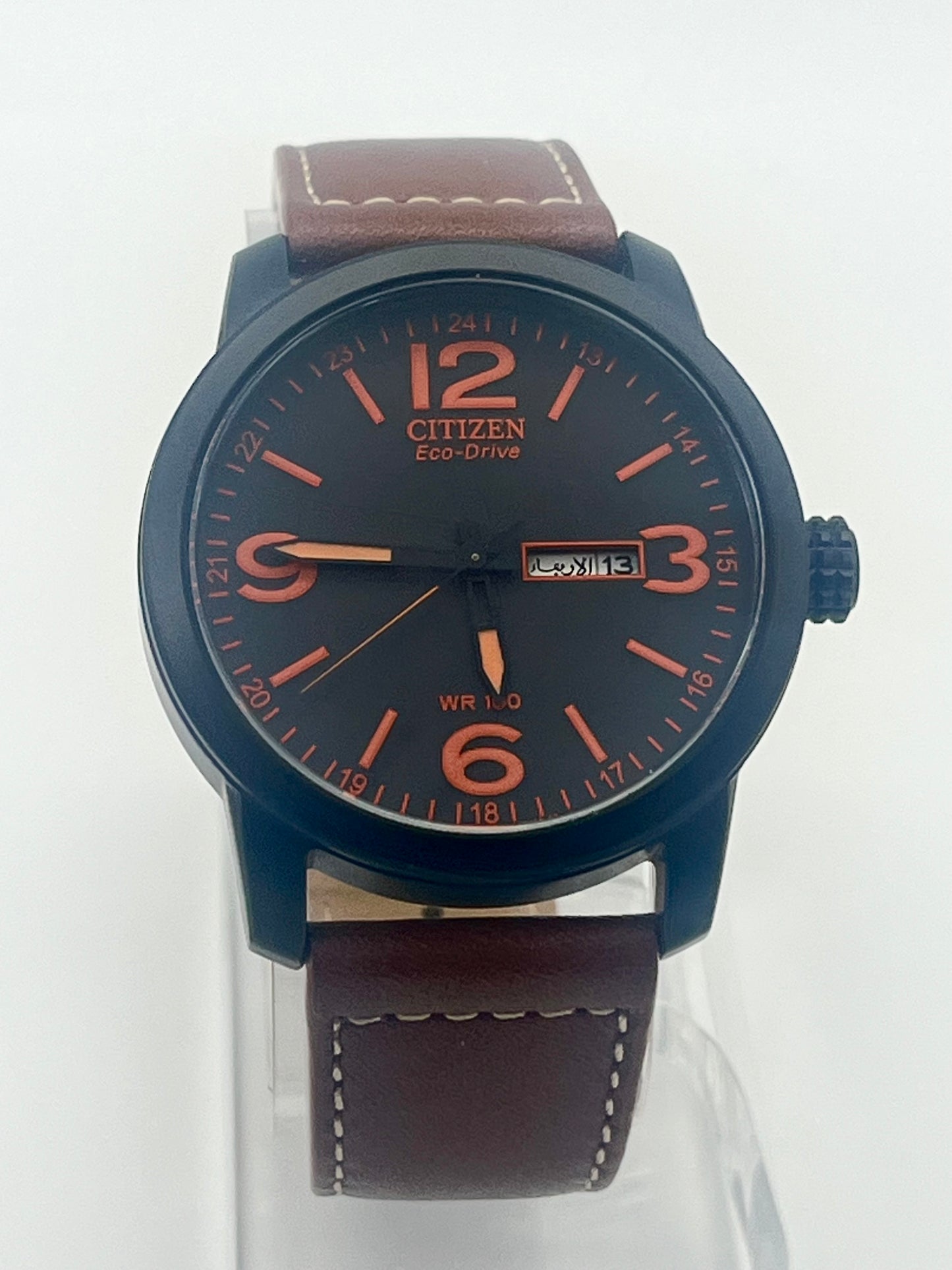 Citizen Eco-Drive, 42mm size case, 8.5in size leather band