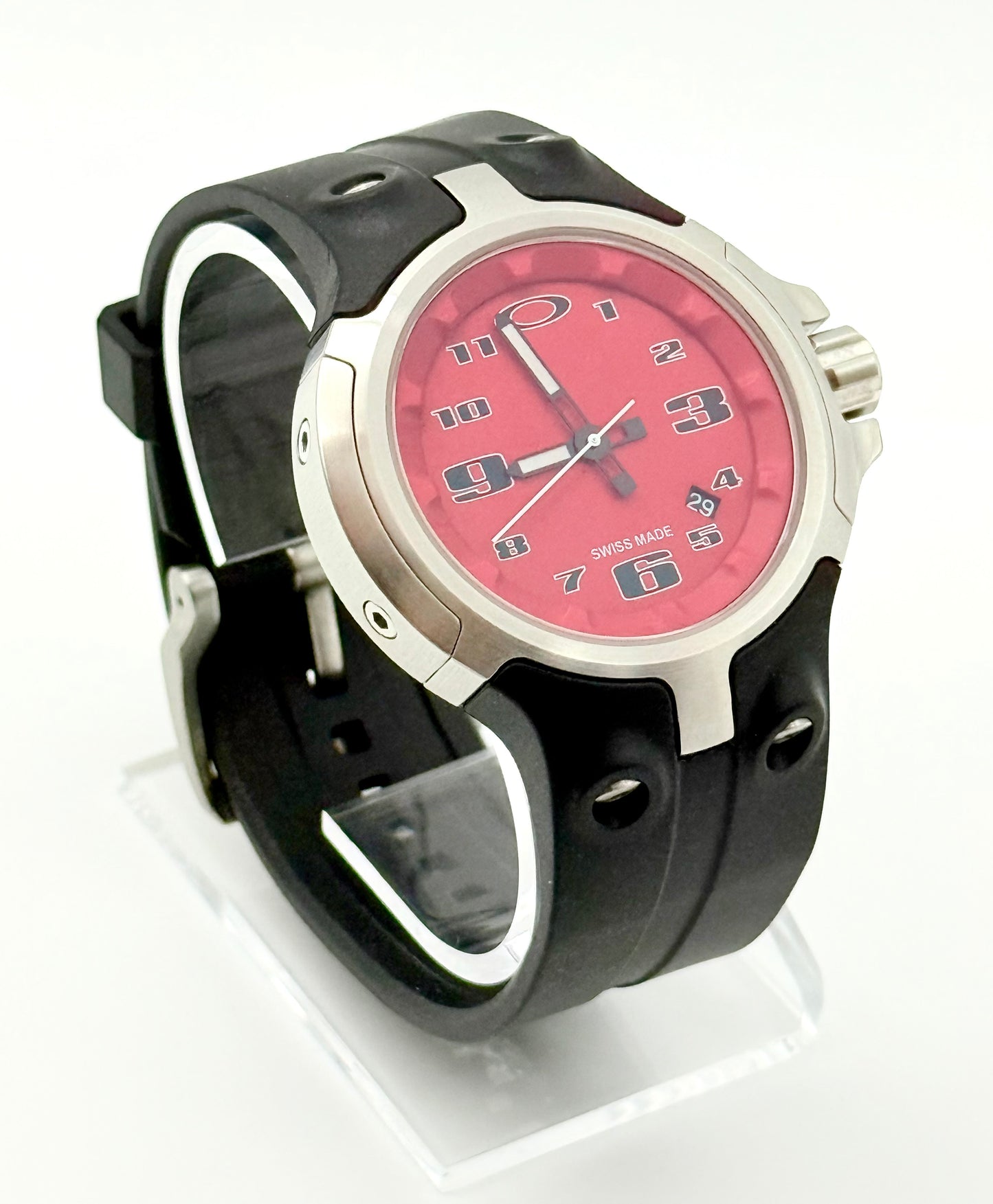 Oakley Bottlecap Red dial watch, 46mm size case, 8.5in unobtainium rubber band