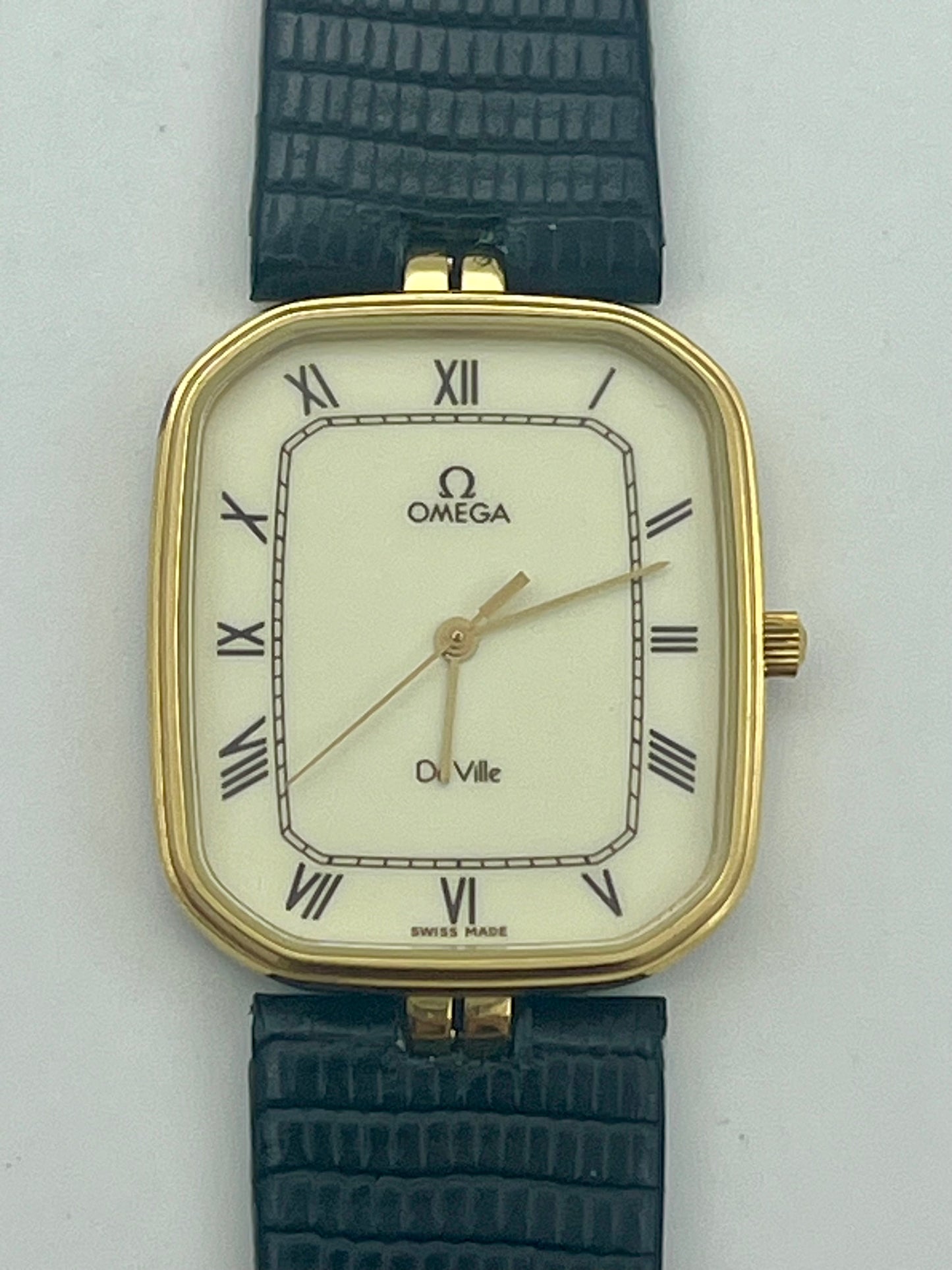 Vintage 1982 Omega De Ville Watch, 31 size case, 8in long leather band