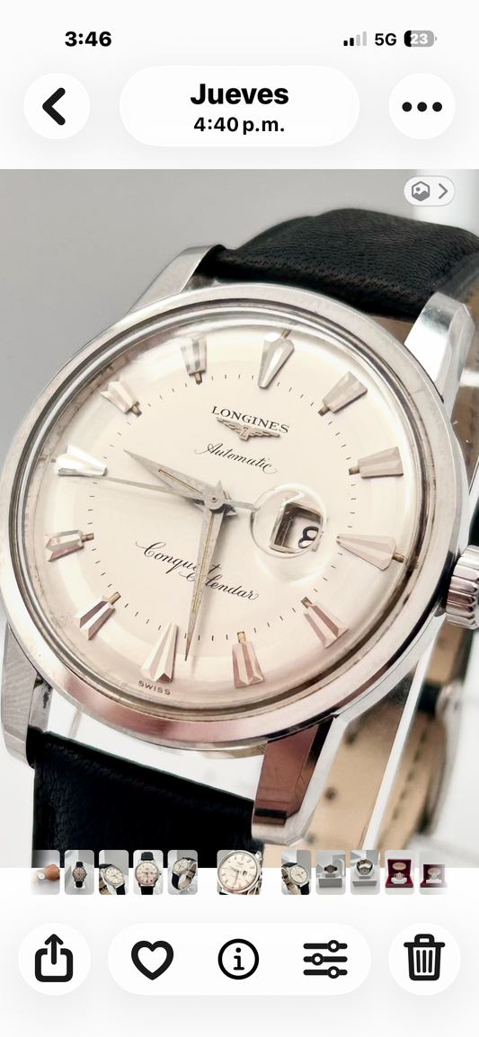 Vintage 1954 Longines Swiss watch, 36mm size case, 8in wrist leather band