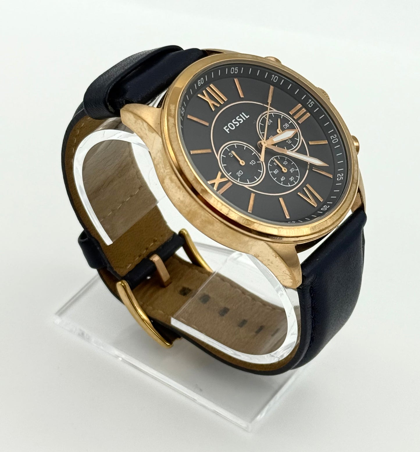 Fossil chronograph watch, 48mm size case, 8.5in size wrist band.