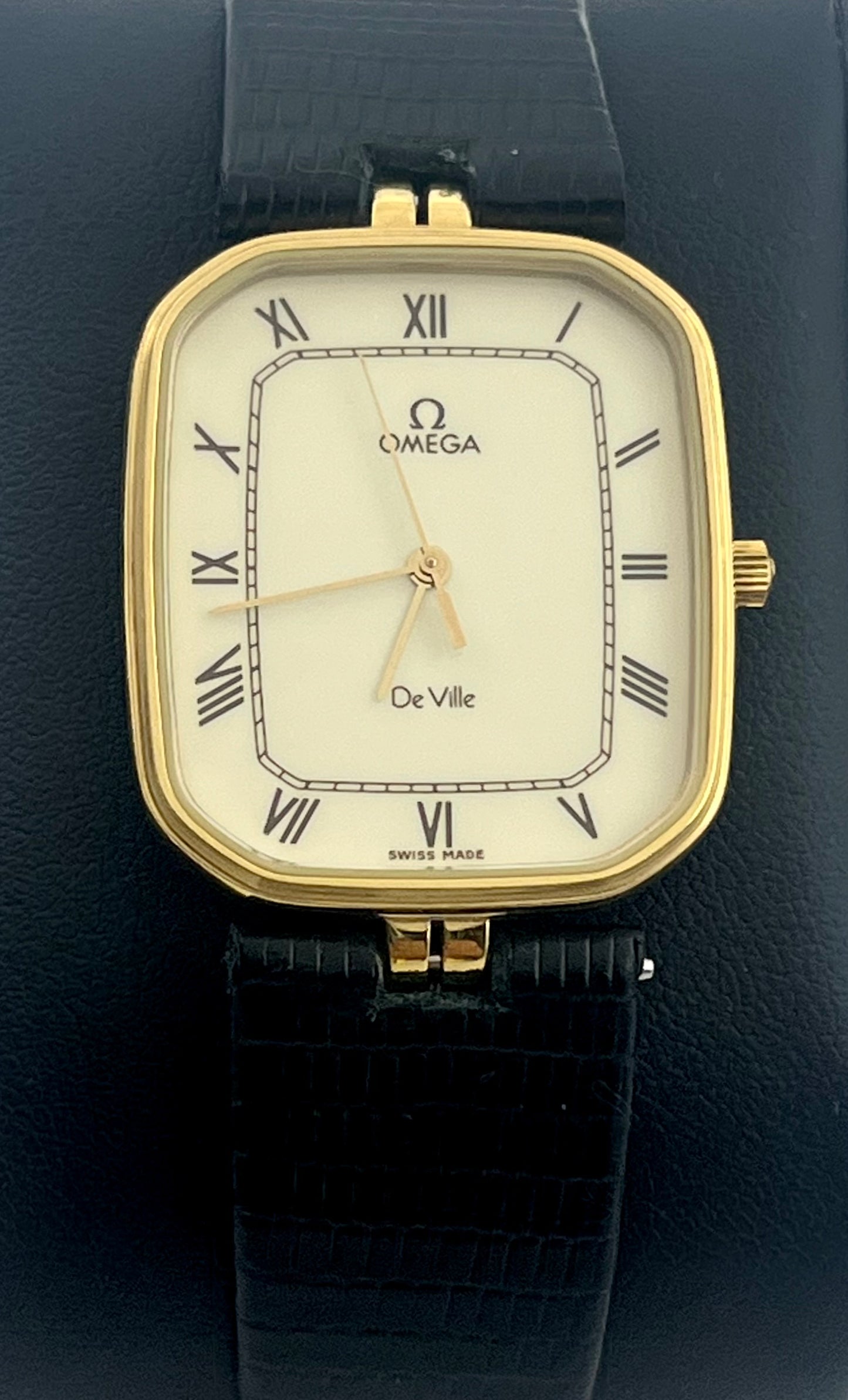 Vintage 1982 Omega De Ville Watch, 31 size case, 8in long leather band