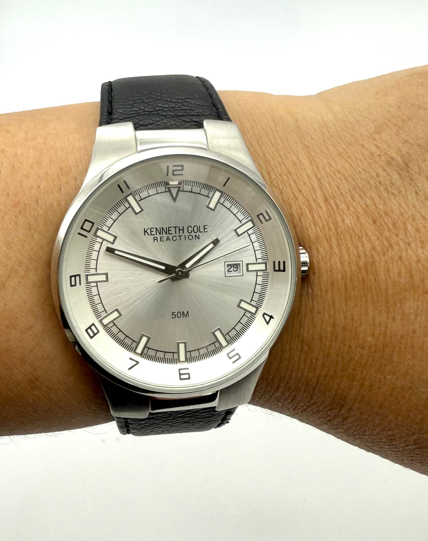 Kenneth Cole Reaction Watch, 41mm size case, 8.5in leather band