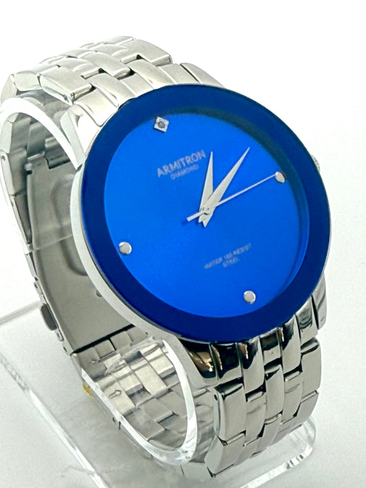 Armitron blue dial watch,42mm size case, 7in size wrist bracelet
