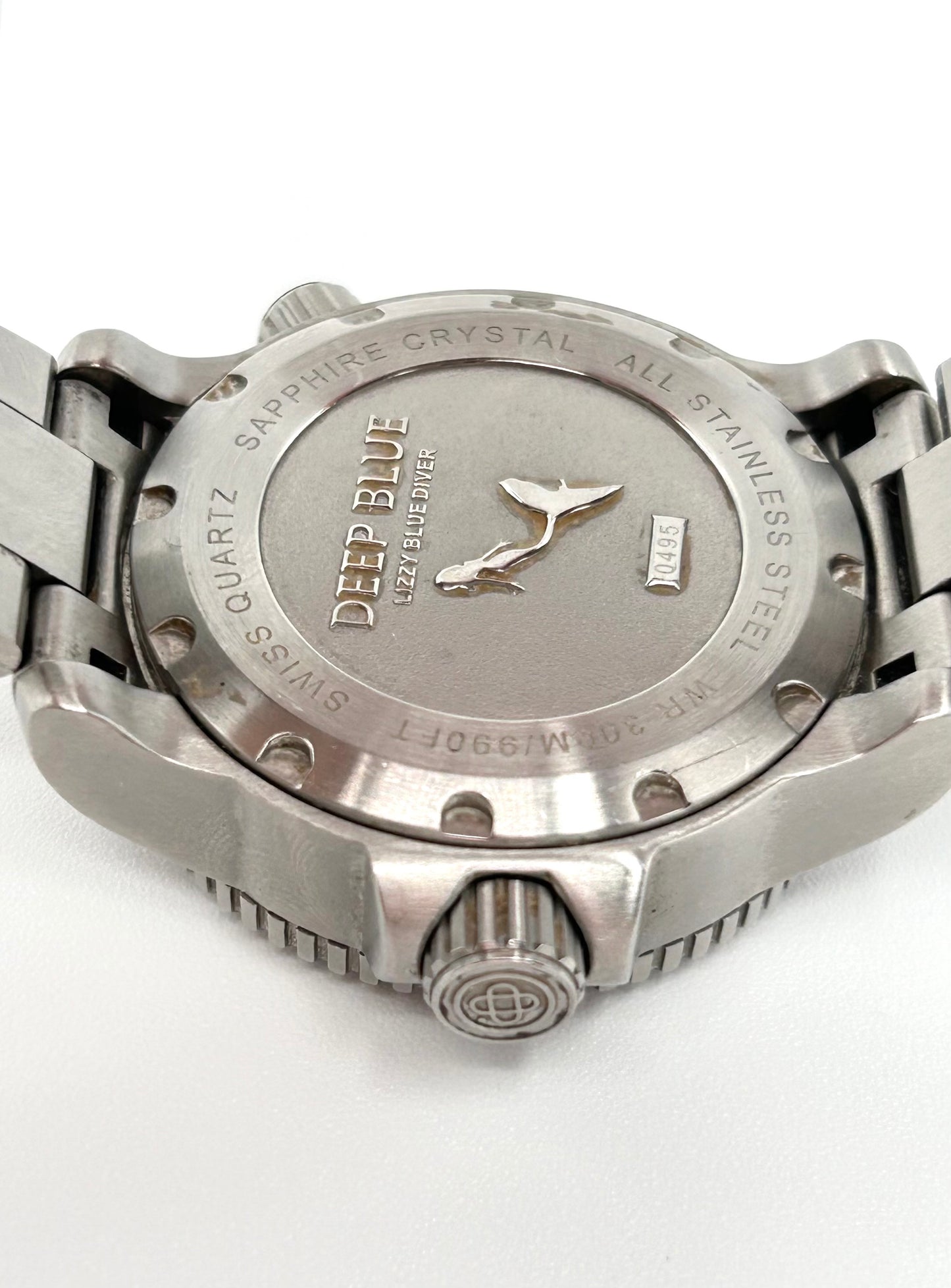 Deep Blue Precision River Lizzy Blue diver watch, 36mm size case, 6in size wrist bracelet.