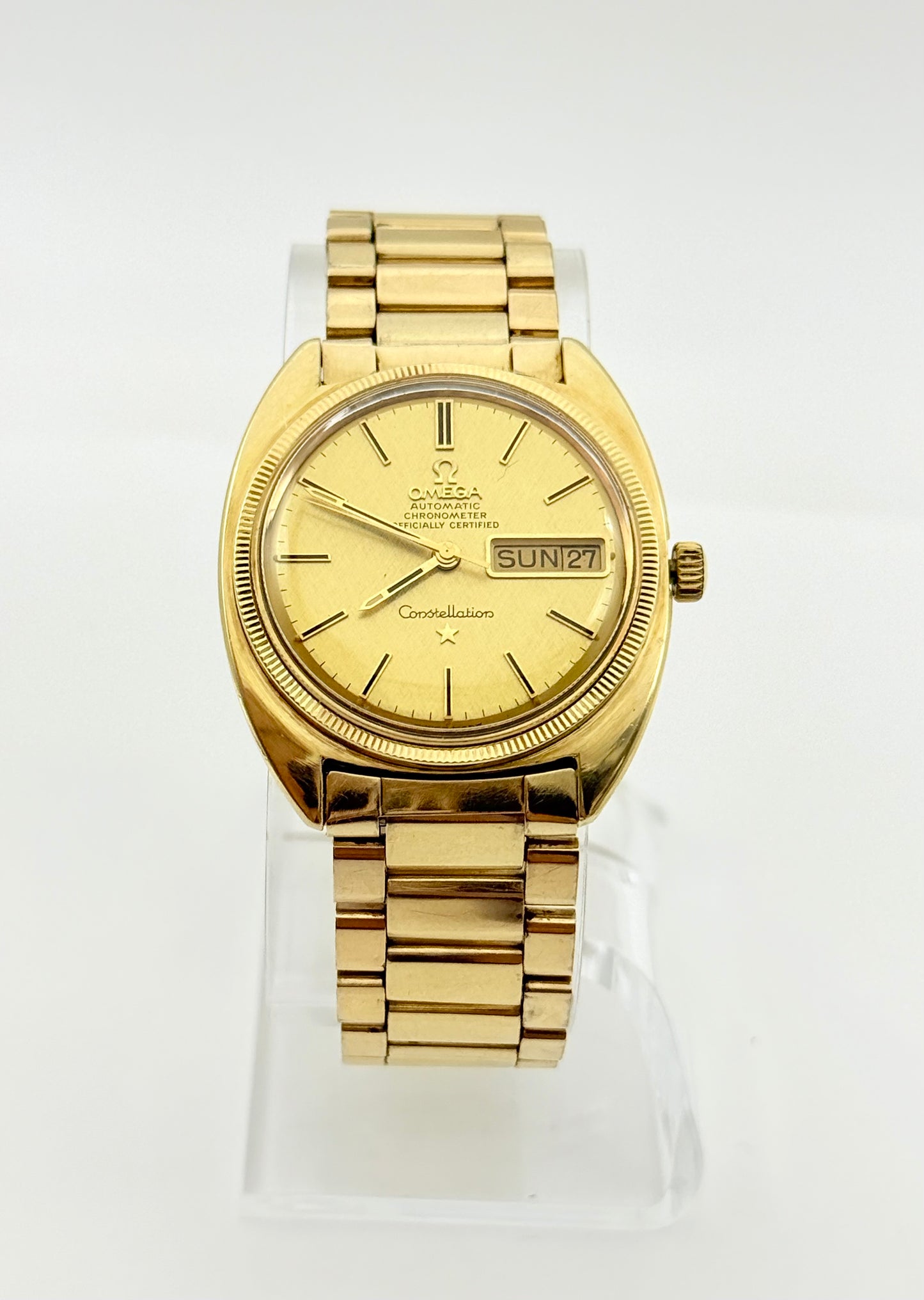 Vintage 1969 Omega Constellation Automatic Watch, 36mm size case and 7.5in size wrist bracelet