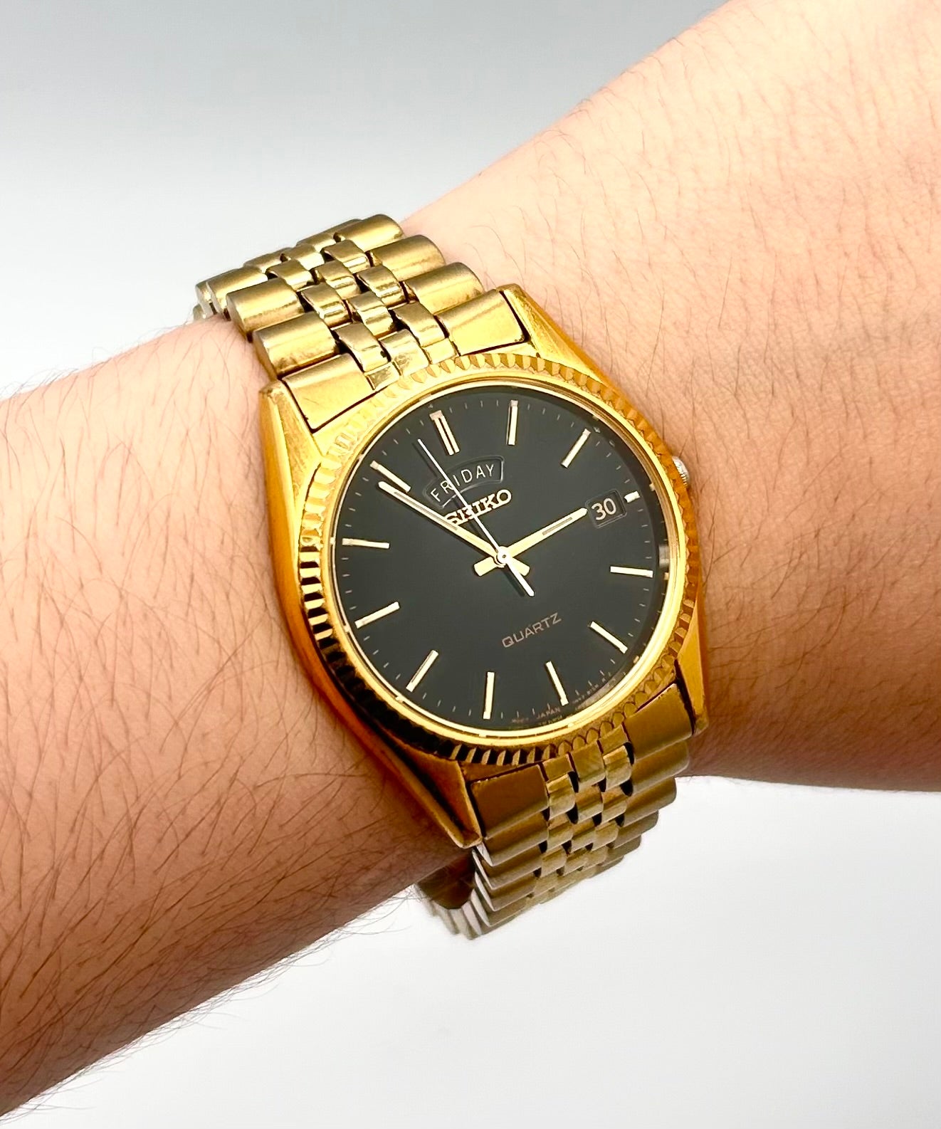 Vintage 1995 Seiko President watch, 35mm size case, 7.5in size wrist bracelet