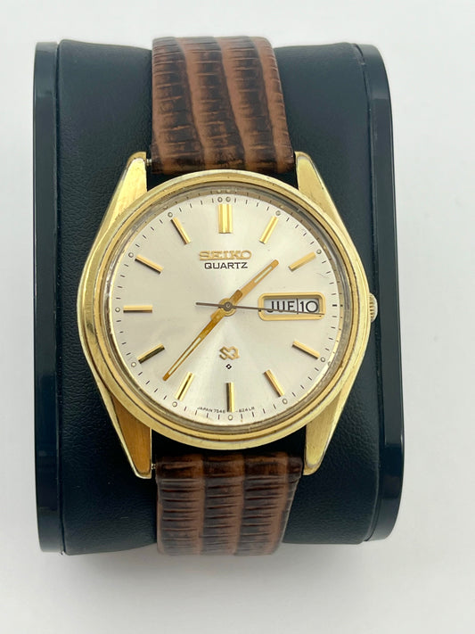 Vintage 1978 Seiko SQ 7446-8179 watch, size case 36mm, 8in leather band long