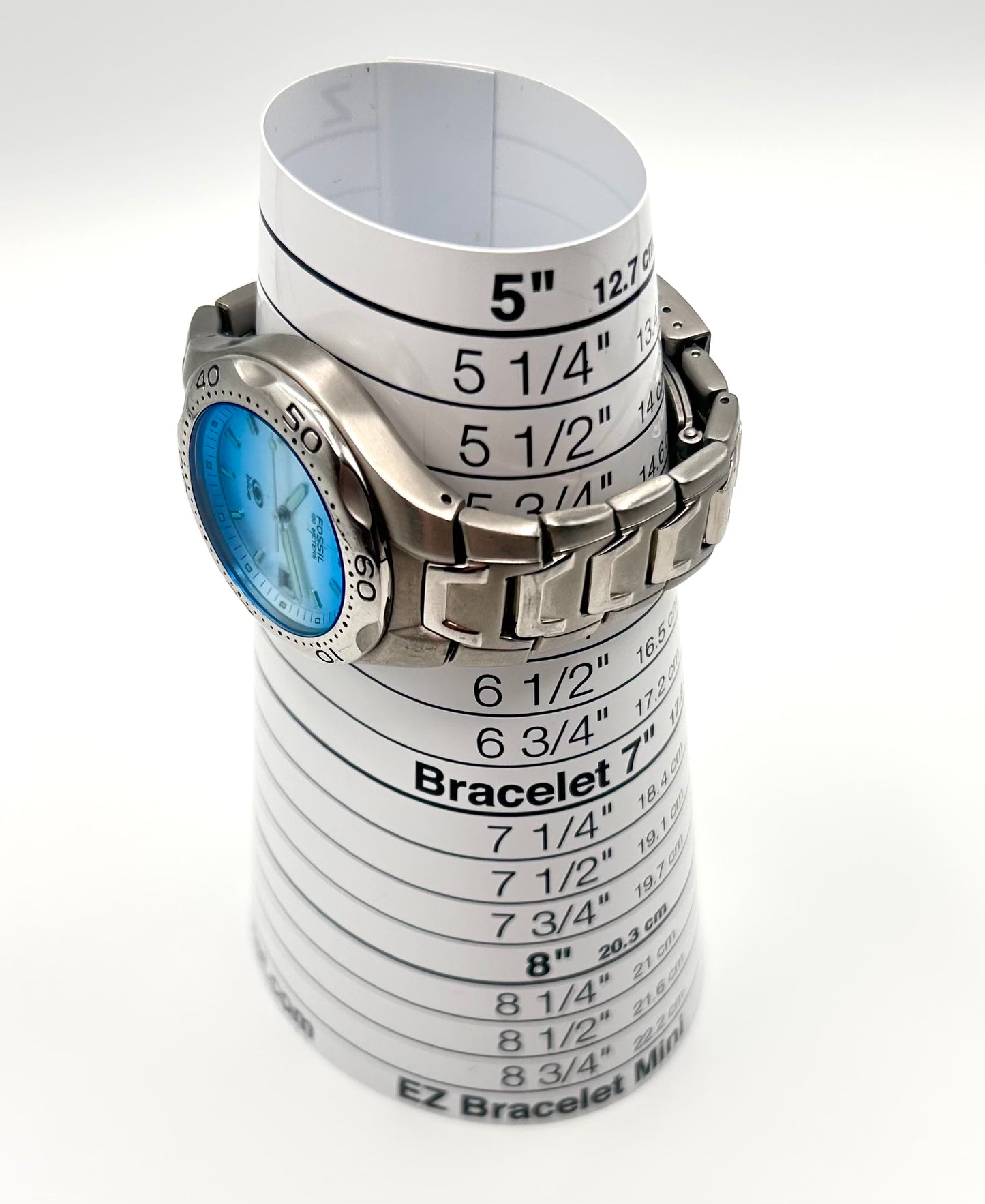 Fossil Blue unixes watch 100 meters, 35mm size case, 6in size wrist bracelet