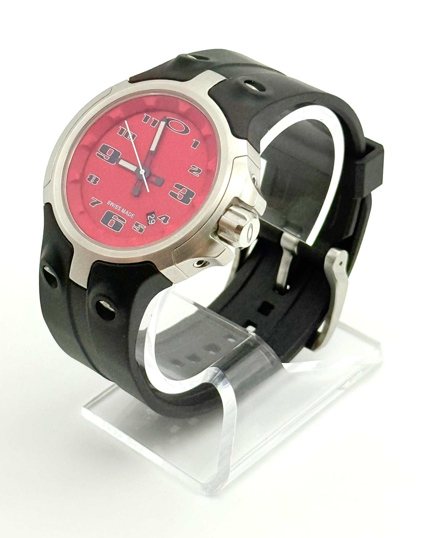 Oakley Bottlecap Red dial watch, 46mm size case, 8.5in unobtainium rubber band