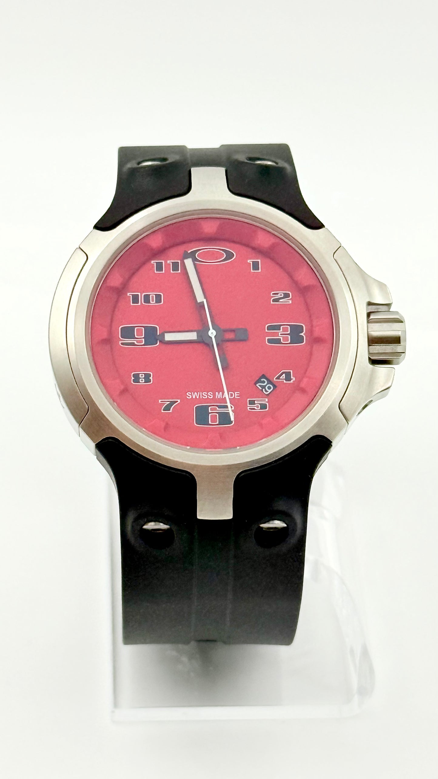 Oakley Bottlecap Red dial watch, 46mm size case, 8.5in unobtainium rubber band
