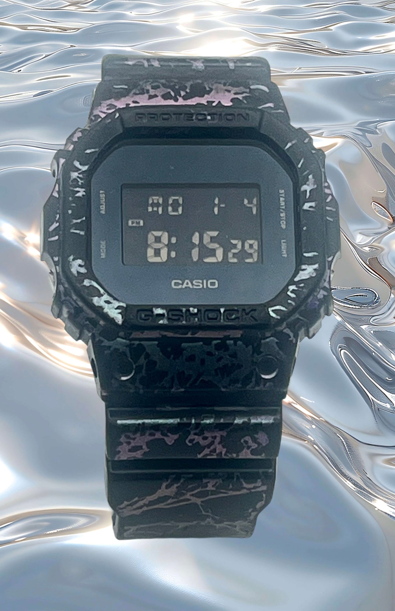 Casio G-Shock Polarized Marble, 43mm size case, 9in size wrist band