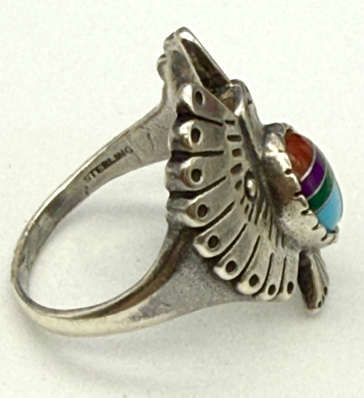 Vintage sterling silver ring American native Navajo inlay  size #9.5