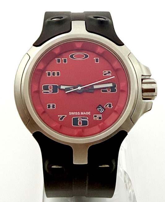 Oakley Bottlecap Red dial watch, 46mm size case, 8.5in unobtainium rubber band