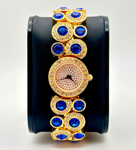 Vintage Suzanne Somers Rhinestone Watch gold tone, 22mm size case, 7in size wrist bracelet.